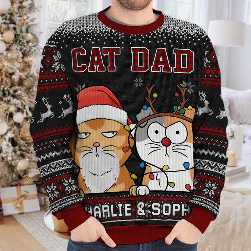Best Cat Dad Ever - Cat Personalized Custom Ugly Sweatshirt - Unisex Wool Jumper - Christmas Gift For Dad, Cat Lovers