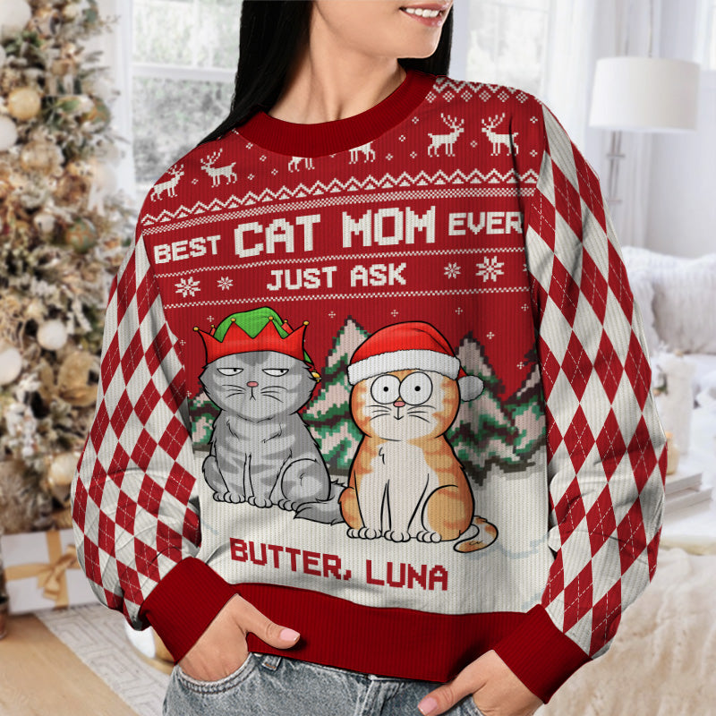 Best Cat Dad Ever Just Ask - Cat Personalized Custom Ugly Sweatshirt - Unisex Wool Jumper - Christmas Gift For Cat Lovers, Pet Owners