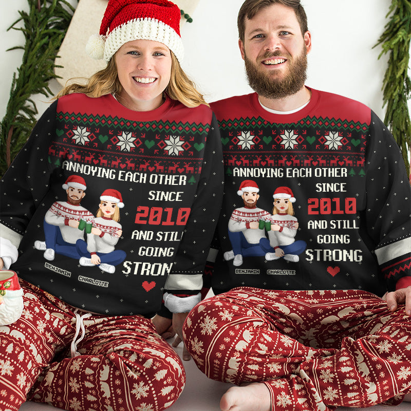 Annoying Each Other Every Year And Still Going Strong - Couple Personalized Custom Ugly Sweatshirt - Unisex Wool Jumper - Christmas Gift For Husband, Wife, Couple