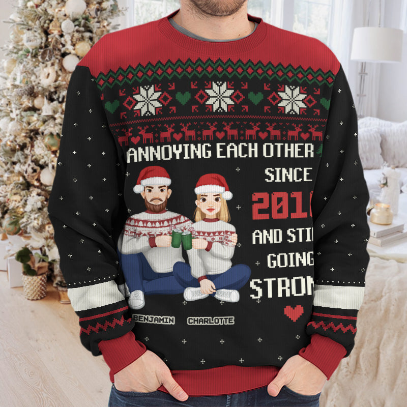 Annoying Each Other Every Year And Still Going Strong - Couple Personalized Custom Ugly Sweatshirt - Unisex Wool Jumper - Christmas Gift For Husband, Wife, Couple