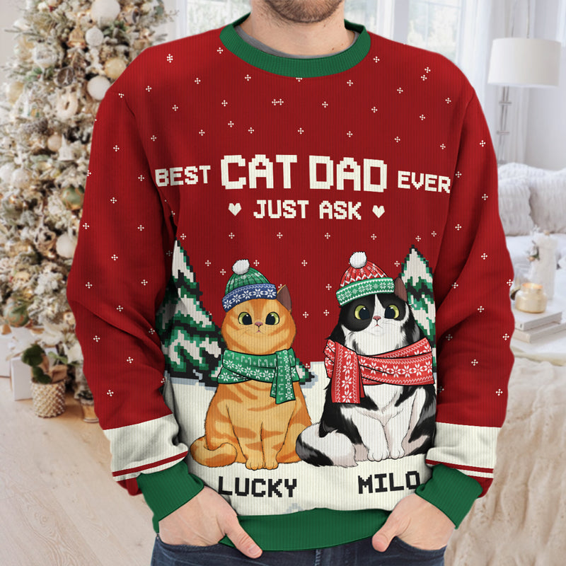 Best Cat Mom & Cat Dad Ever - Personalized Custom Unisex Ugly Christmas Sweatshirt, Wool Sweatshirt, All-Over-Print Sweatshirt - Gift For Cat Dads, Cat Lovers