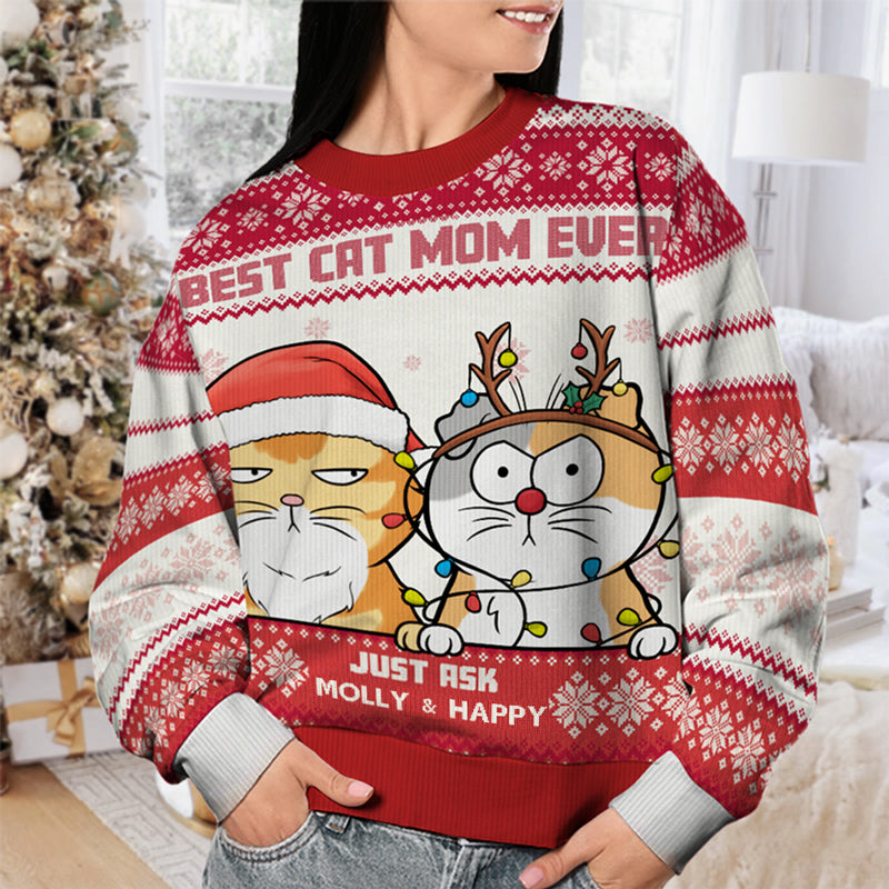 Best Cat Mum Ever - Cat Personalized Custom Ugly Sweatshirt - Unisex Wool Jumper - Christmas Gift For Cat Lovers
