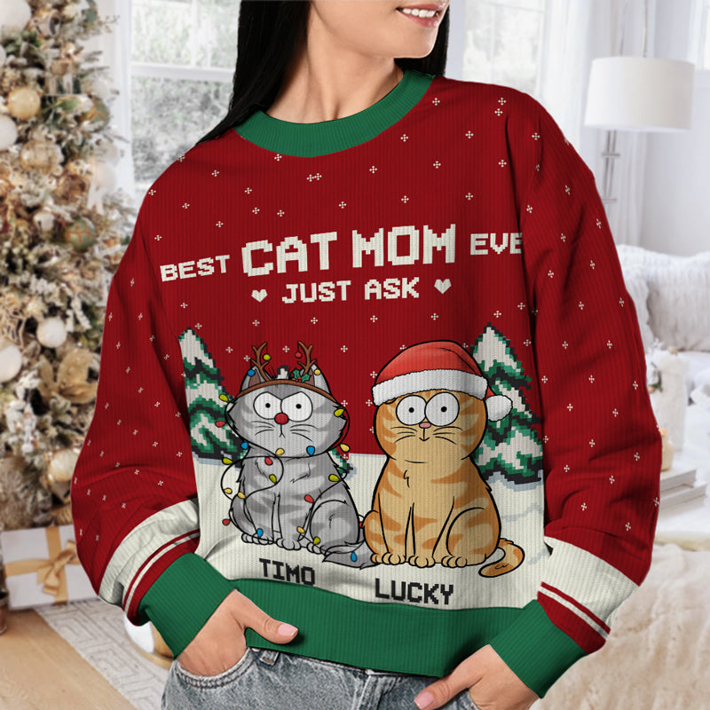 Best Cat Mom Ever - Cat Personalized Custom Ugly Sweatshirt - Unisex Wool Jumper - Christmas Gift For Cat Dads, Cat Lovers