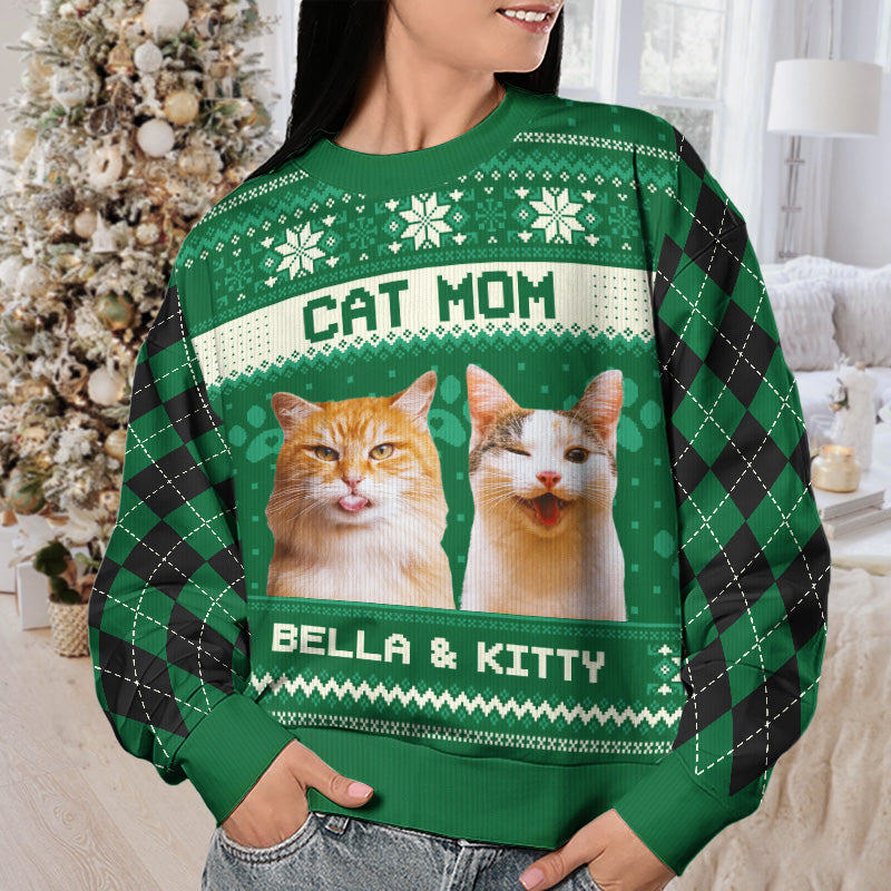 Custom Photo Home Is Where My Cat Is - Cat Personalized Custom Ugly Sweatshirt - Unisex Wool Jumper - Christmas Gift For Cat Moms, Cat Lovers