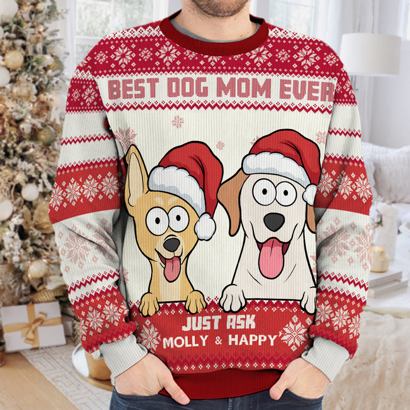 Best Dog Mum Ever - Dog Personalized Custom Ugly Sweatshirt - Unisex Wool Jumper - Christmas Gift For Dad, Dog Lovers
