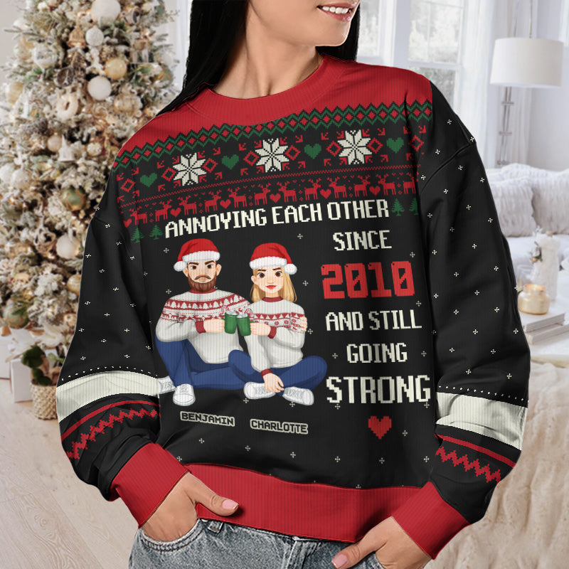 Annoying Each Other Every Year And Still Going Strong - Couple Personalized Custom Ugly Sweatshirt - Unisex Wool Jumper - Christmas Gift For Husband, Wife, Couple