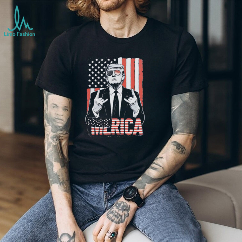 Trumpmerica Donald Trump USA Flag Sunglasses Rock On shirt