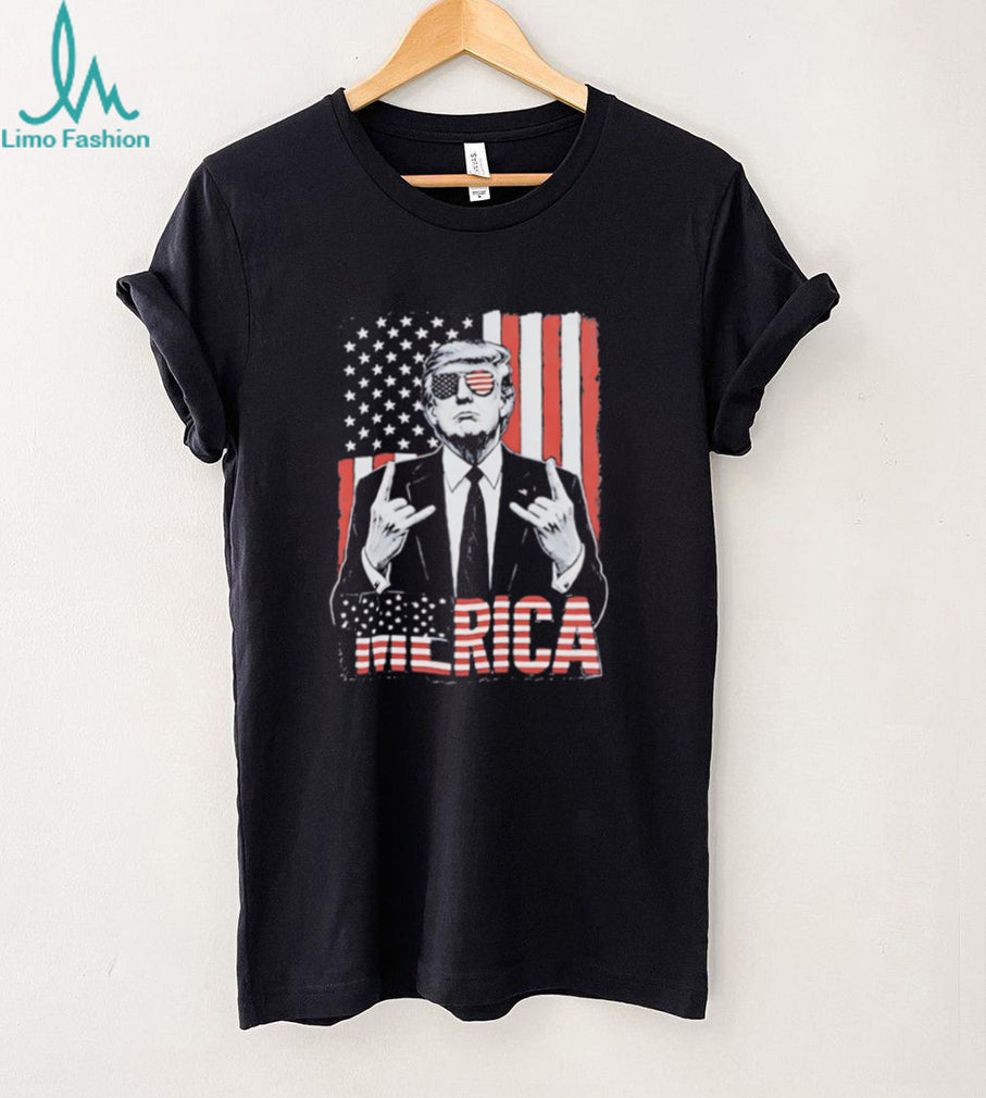 Trumpmerica Donald Trump USA Flag Sunglasses Rock On shirt