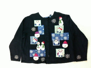 Patched Up Snowmen-Large Christmas Sweater