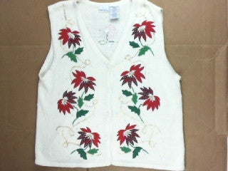 Winter White and Red Poinsettias-X Small Christmas Sweater