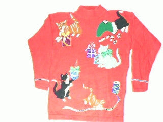 Naughty Kittens At Holiday Play- Small Christmas Sweater