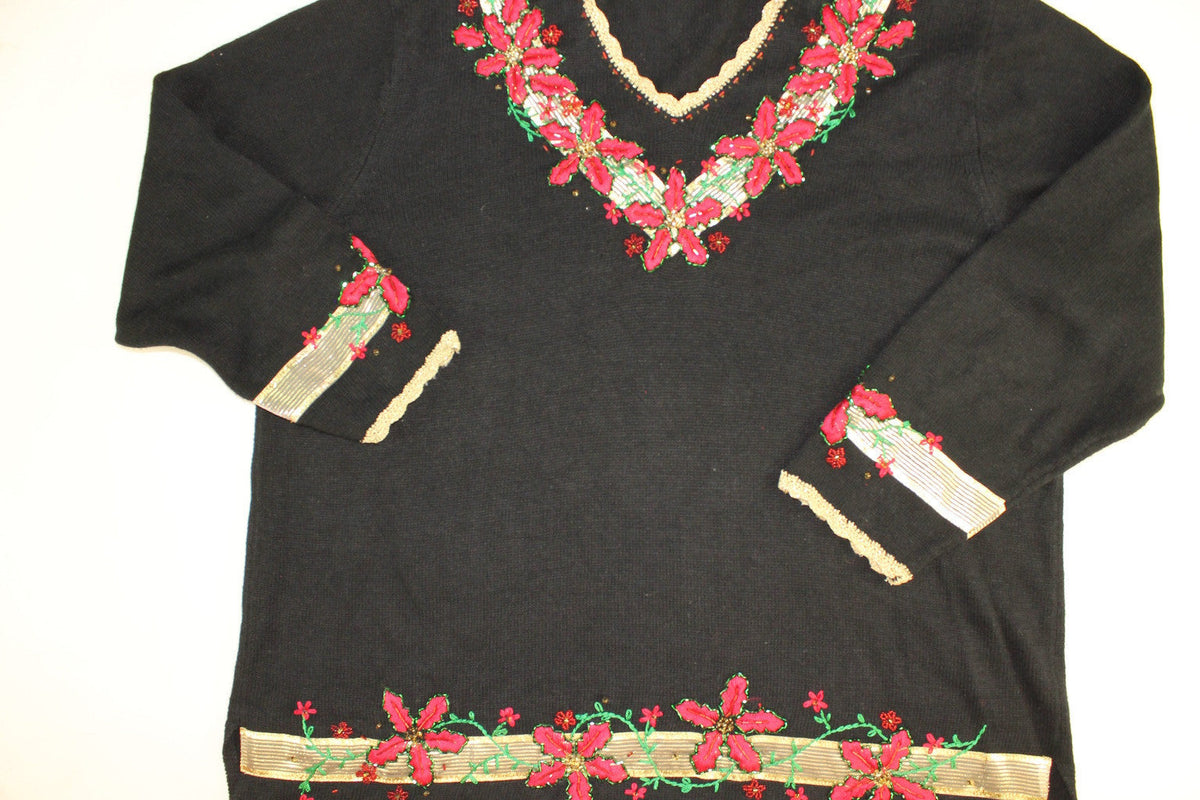Splash of Golden Poinsettias- XX Large Christmas Sweater
