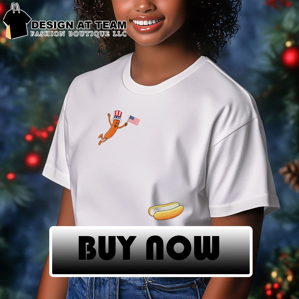 Uncle Sam Hot Dog Jumping Into Bun USA 4th of July 2026 shirt