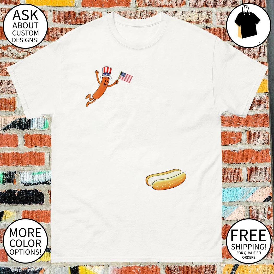 Uncle Sam Hot Dog Jumping Into Bun USA 4th of July 2026 shirt