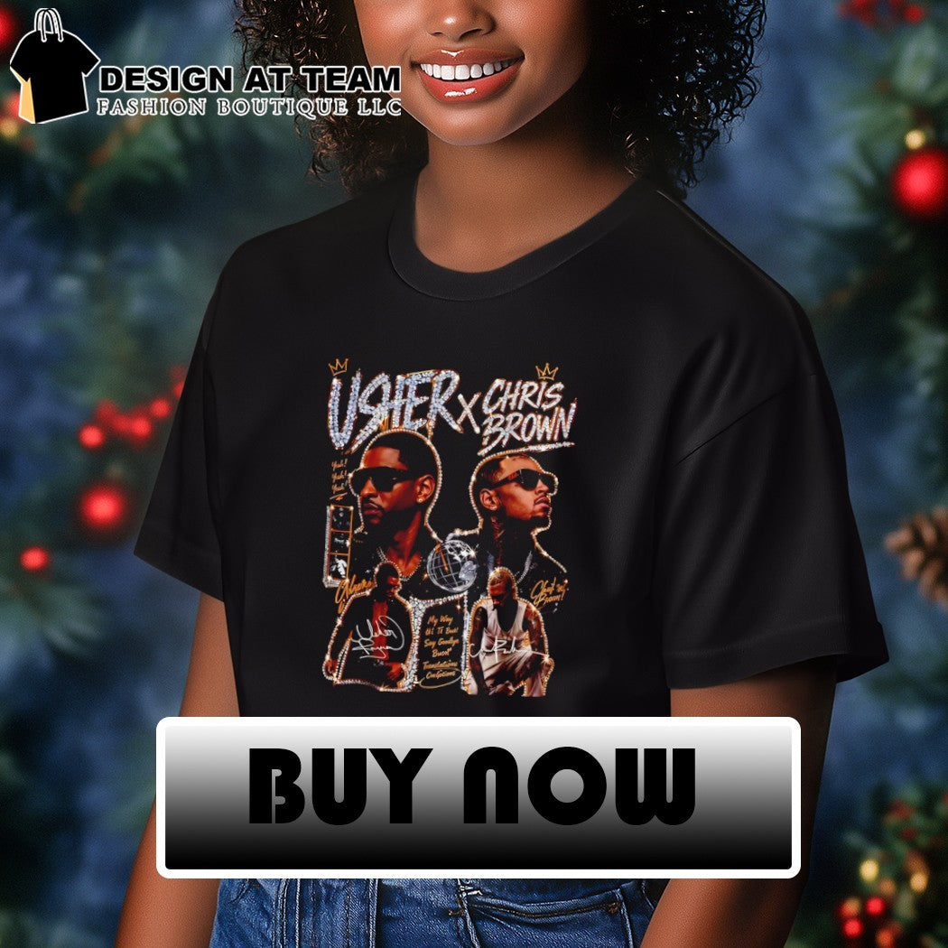 Usher and Chris Brown Rhinestone Portrait Music Artist signatures shirt
