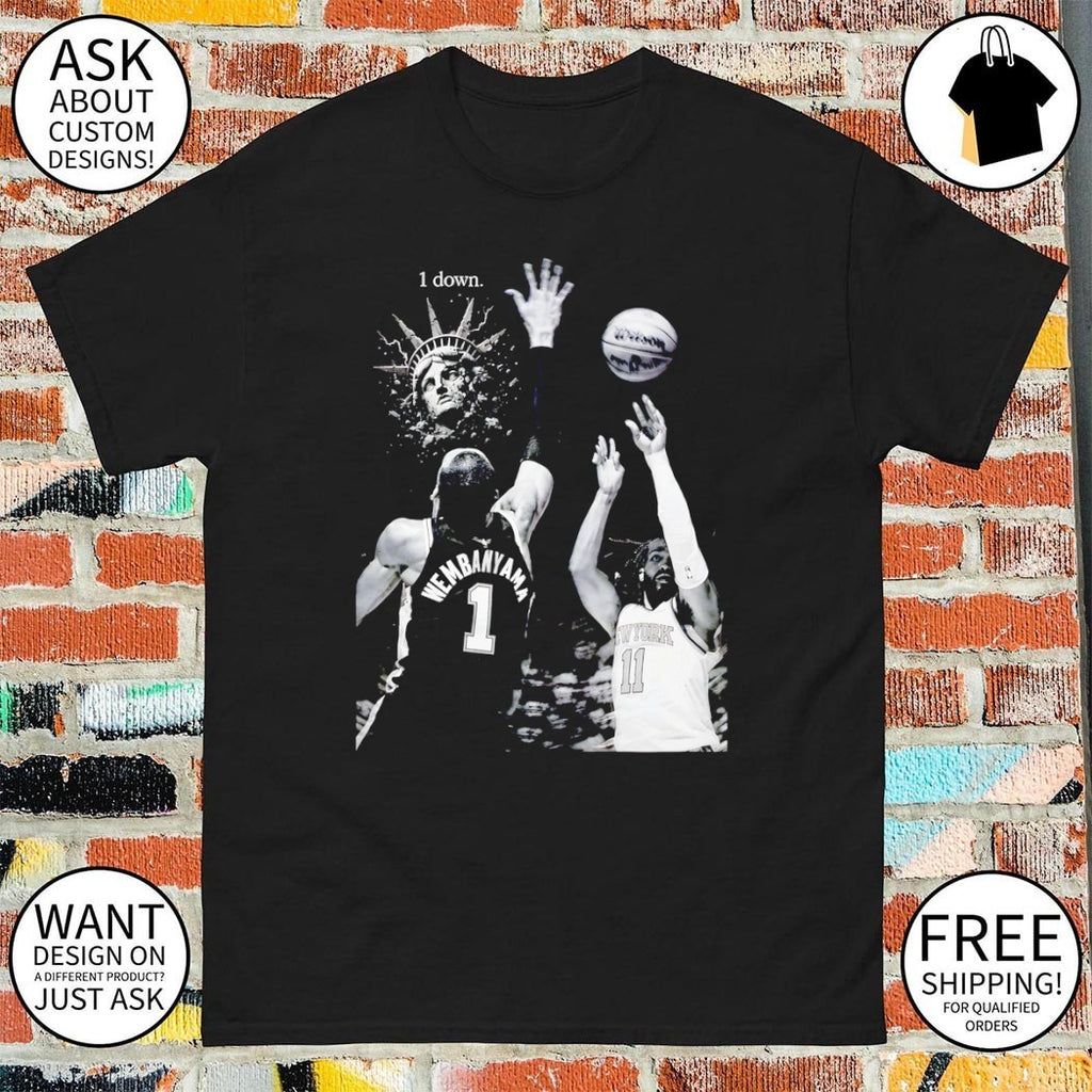 Victor Wembanyama Blocks Jalen Brunson Statue of Liberty 1 Down Spurs vs Knicks 2026 shirt