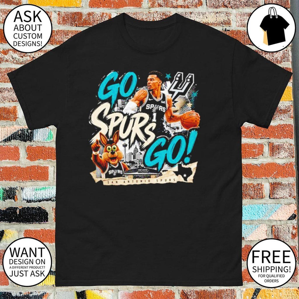 Victor Wembanyama basketball player San Antonio Spurs mascot Go Spurs Go shirt