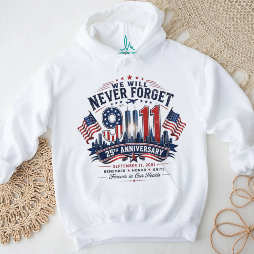 We Will Never Forget 9 11 25th Anniversary Twin Towers Flag Shirt