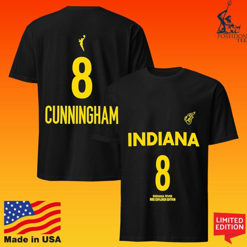 Adult Indiana Fever #8 Sophie Cunningham Explorer Name And Number T-shirt