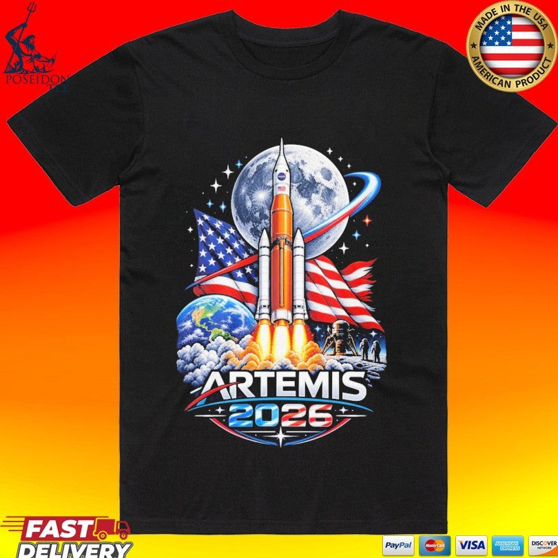 Artemis 2026 American Rocket Launch To The Moon Landing T-shirt