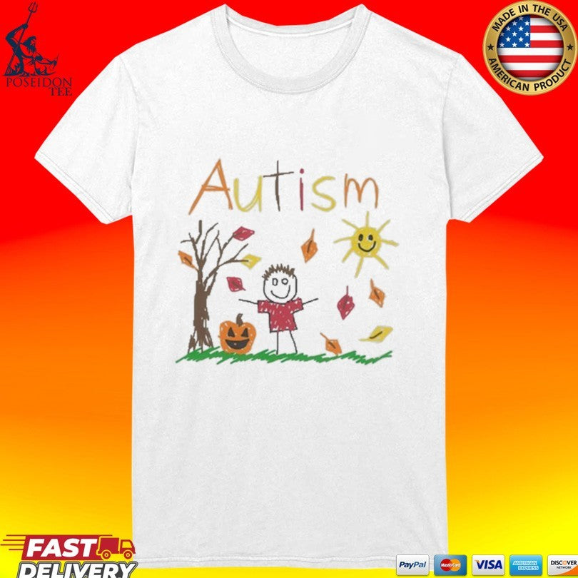 Autism Awareness Fall Season Drawing Autumn T-shirt