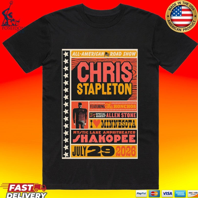 Chris Stapleton Featuring The Honchos With Special Guest Allen Stone Mystic Lake Amphitheater Shakopee July 29th 2026 T-shirt