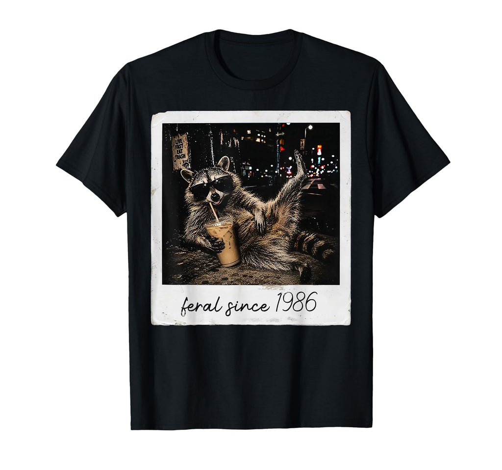 40th Birthday Raccoon Feral Since 1986 40 Year Old Unisex T-shirt, Sweatshirt, Hoodie (1)