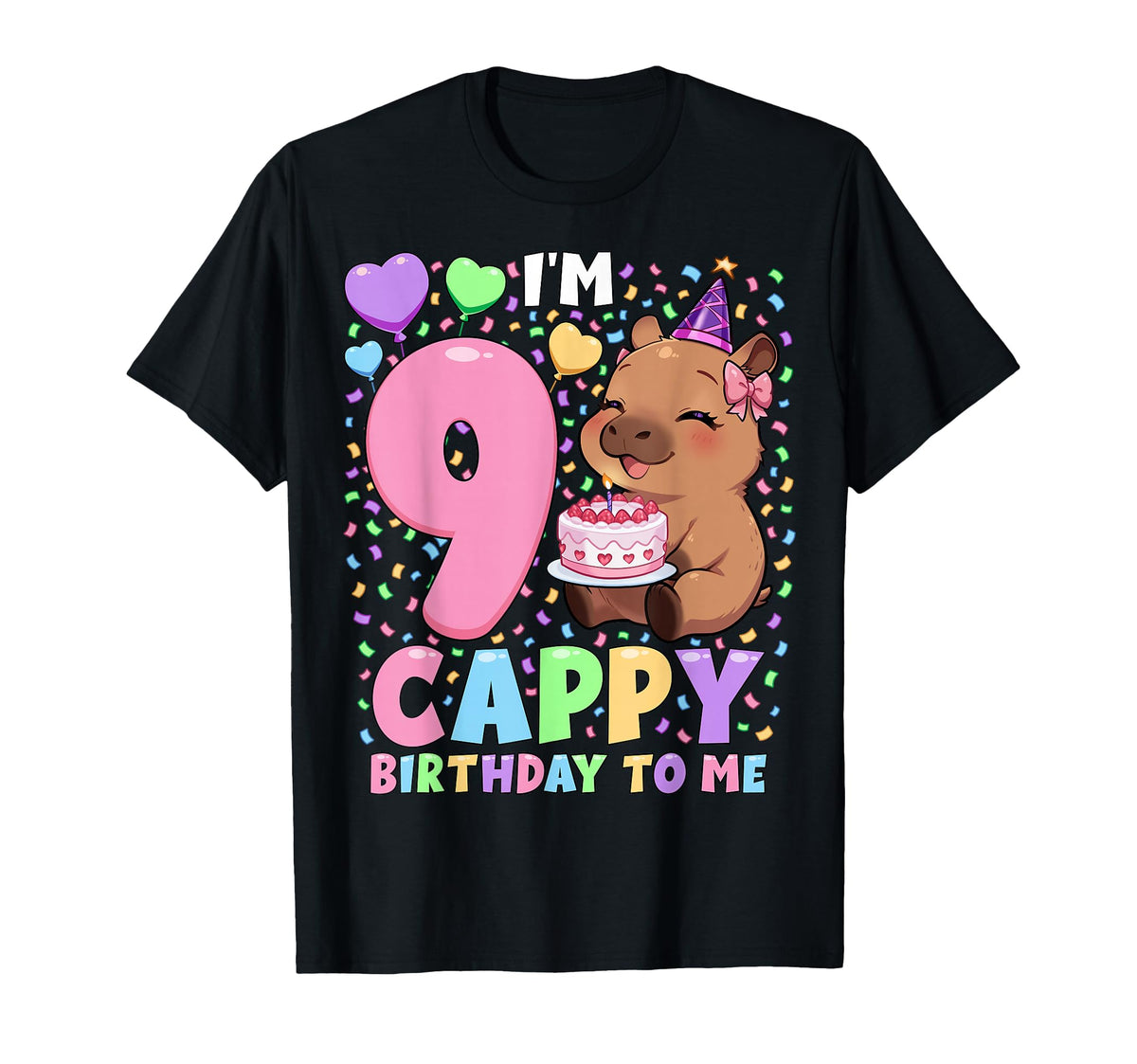 Capybara Birthday Kawaii Girl Capybara 9th Birthday Unisex T-shirt, Sweatshirt, Hoodie (1)