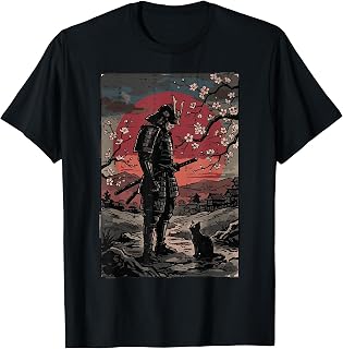 Samurai Looking Black Cat Japanese Warrior Unisex T-shirt, Sweatshirt, Hoodie (1)