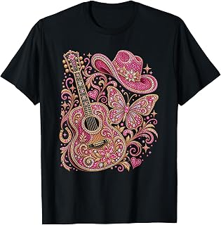 Pink Bling Cowgirl Guitar Western Rhinestone Butterfly Unisex T-shirt, Sweatshirt, Hoodie (1)