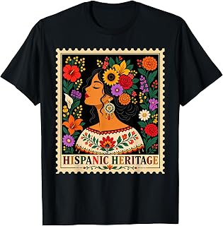 Hispanic Heritage Month Flowers Stamp Latin American Unisex T-shirt, Sweatshirt, Hoodie (1)