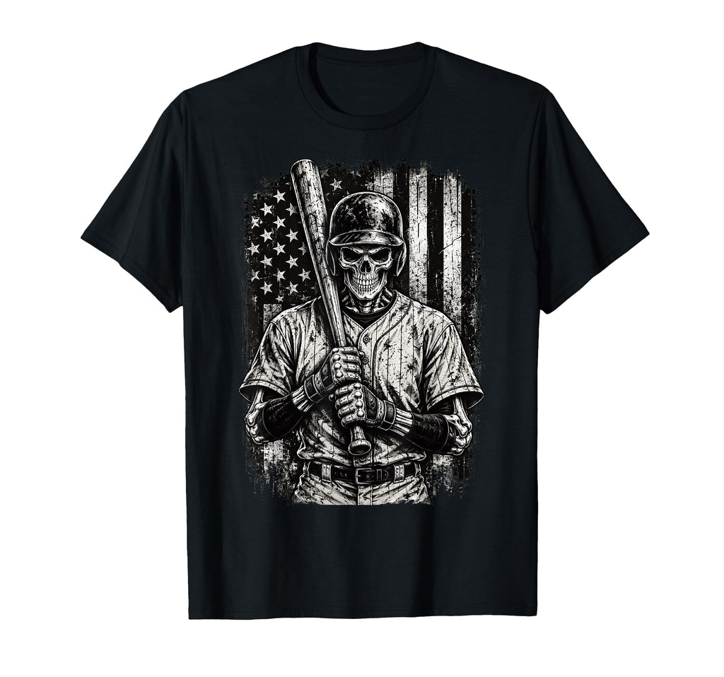 Spooky Halloween Baseball Skeleton Usa Flag Teens Unisex T-shirt, Sweatshirt, Hoodie (1)