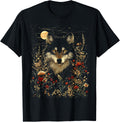 Black Wolf Full Moon Boho Floral Mystical Unisex T-shirt, Sweatshirt, Hoodie (1)