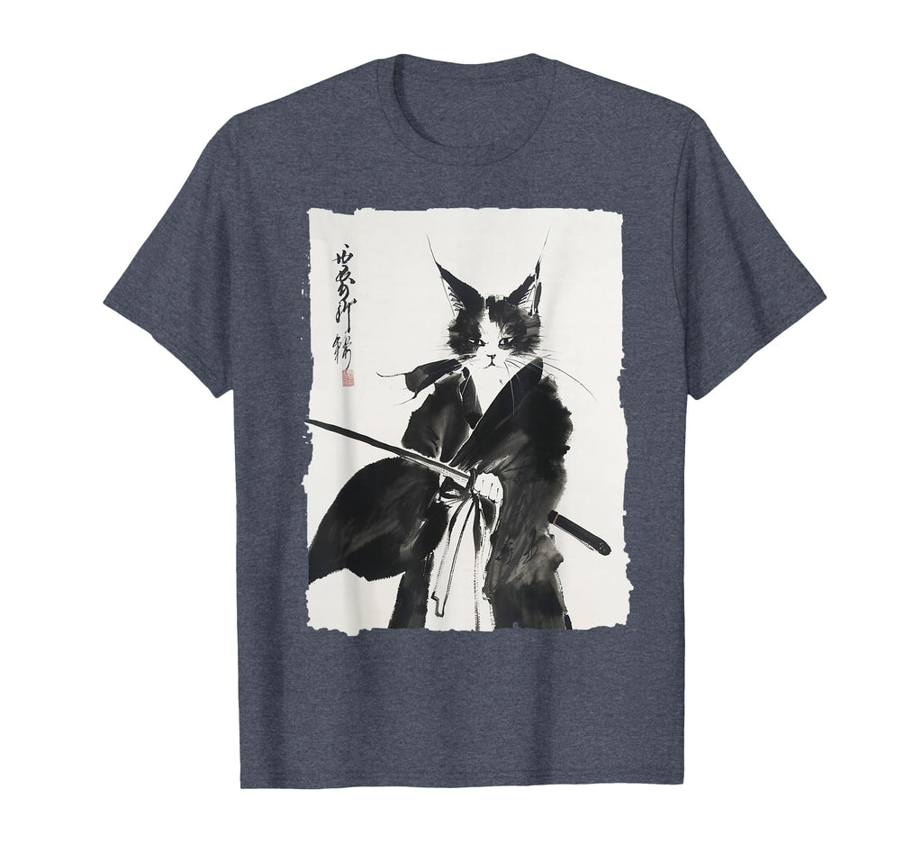Samurai Cat Warrior Ink Japanese Art Feline Katana Unisex T-shirt, Sweatshirt, Hoodie (1)