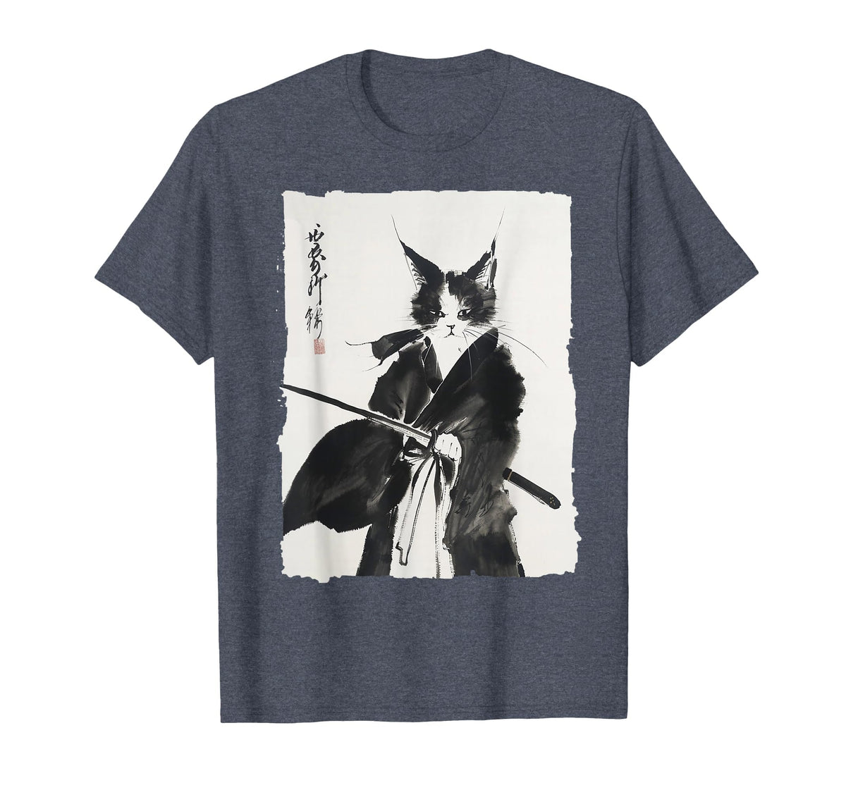 Samurai Cat Warrior Ink Japanese Art Feline Katana Unisex T-shirt, Sweatshirt, Hoodie (1)