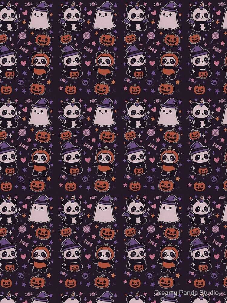 Kawaii Halloween Pandas & Ghosts – Cute Spooky Season Pattern by Dreamy Panda Studio
