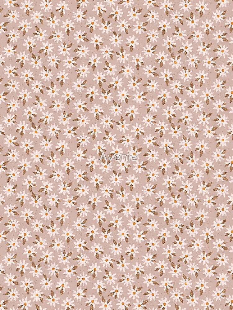 Boho Daisies Floral Print In Warm Neutral Pink by Avenie