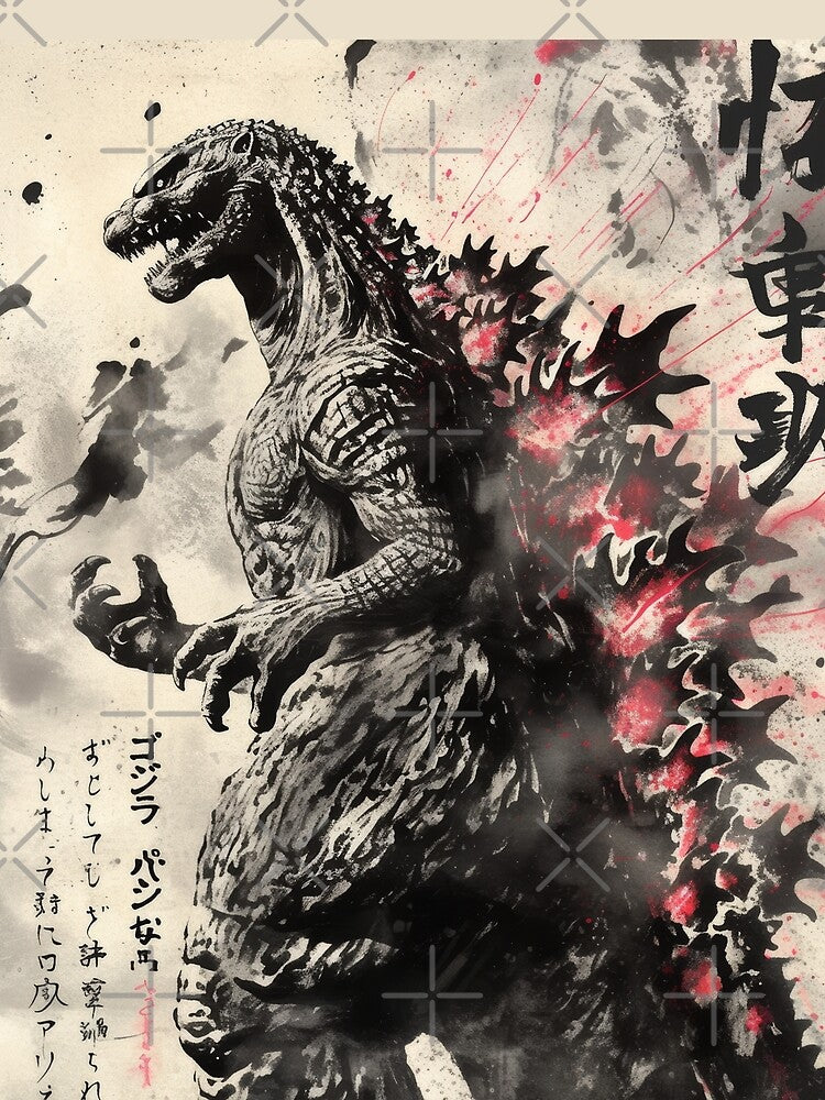 Godzilla Kaiju Monster Sumi-e by AnimeArsenalPrints