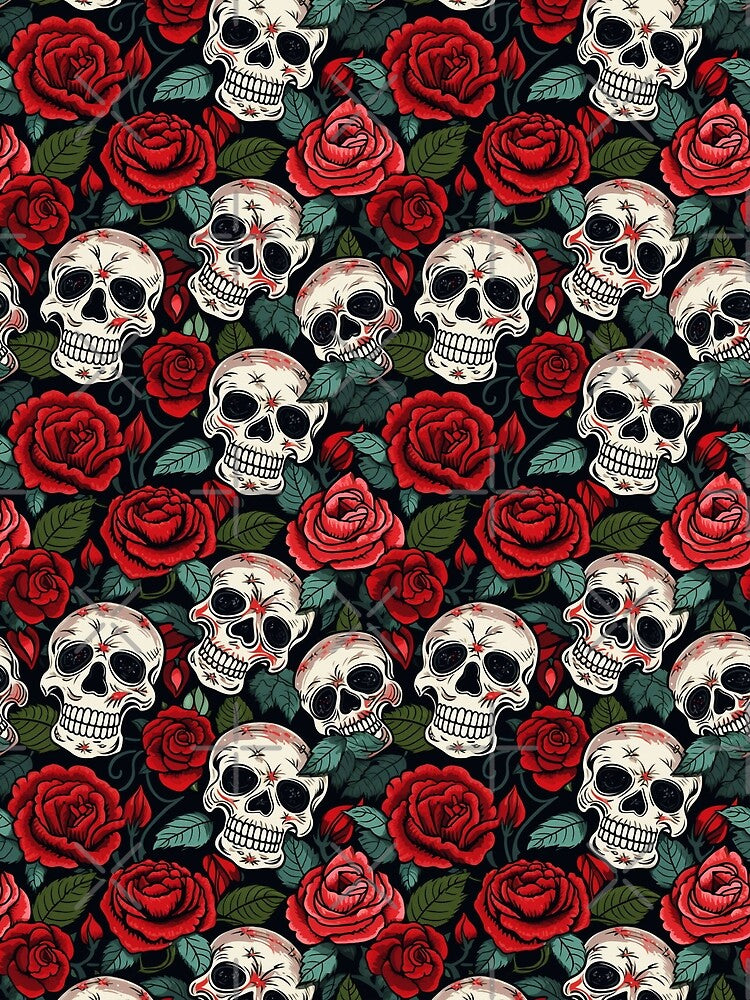 Groovy Smiling Skull Boho Red pattern by ElLocoMus