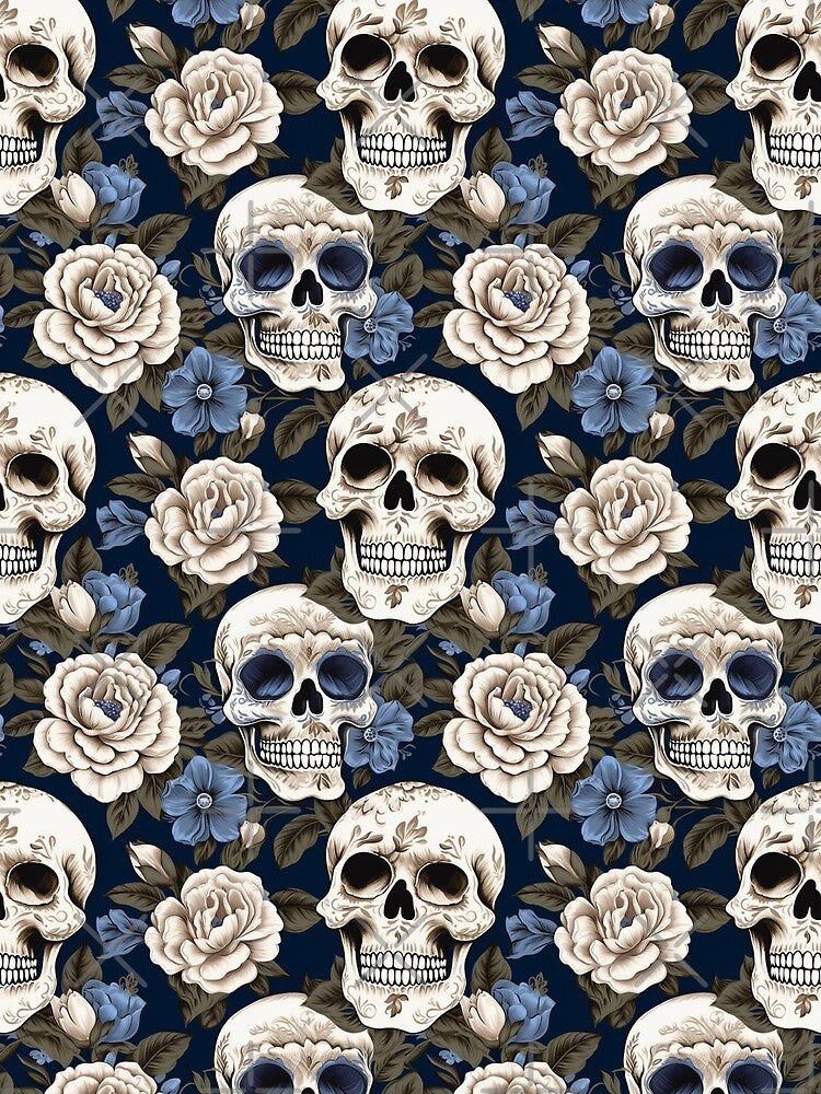 Groovy Smiling Skull Boho Flower pattern by ElLocoMus