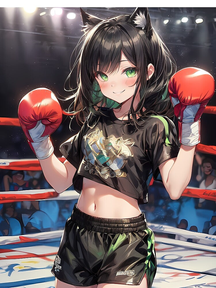 Boxing anime girl in ring portrait art by TheArtistOf2022