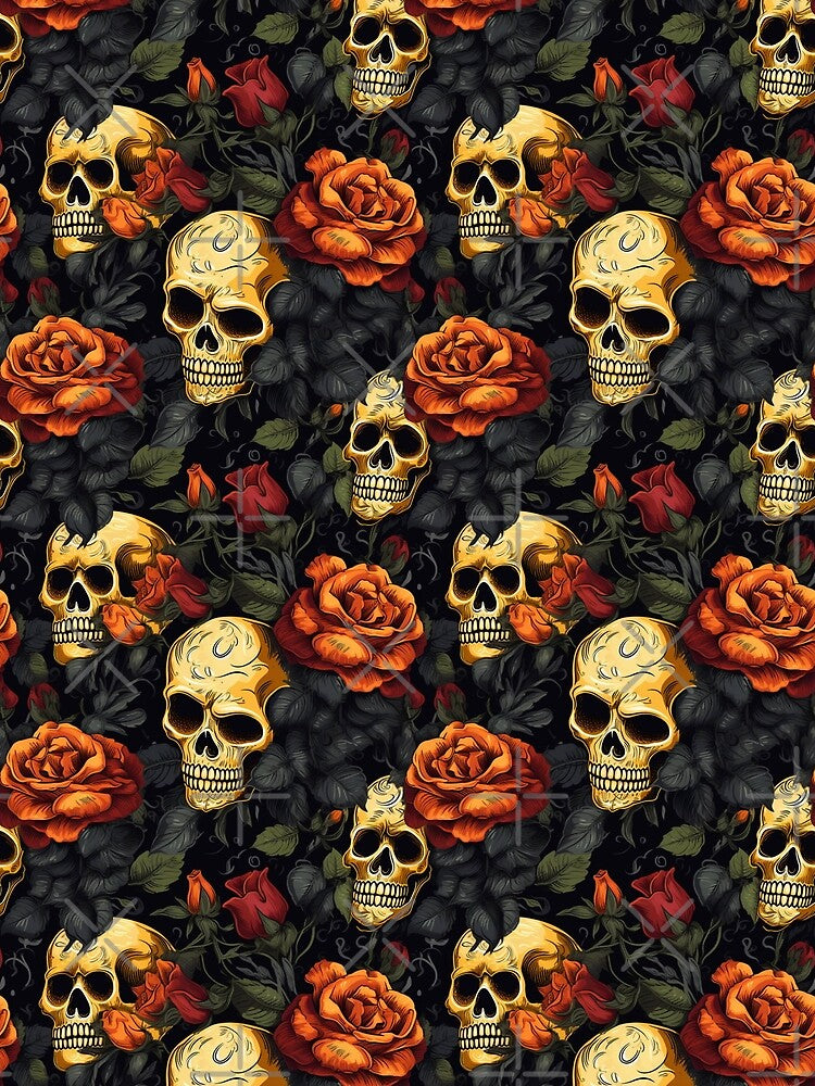Groovy Smiling Skull Boho Orange Rose pattern by ElLocoMus