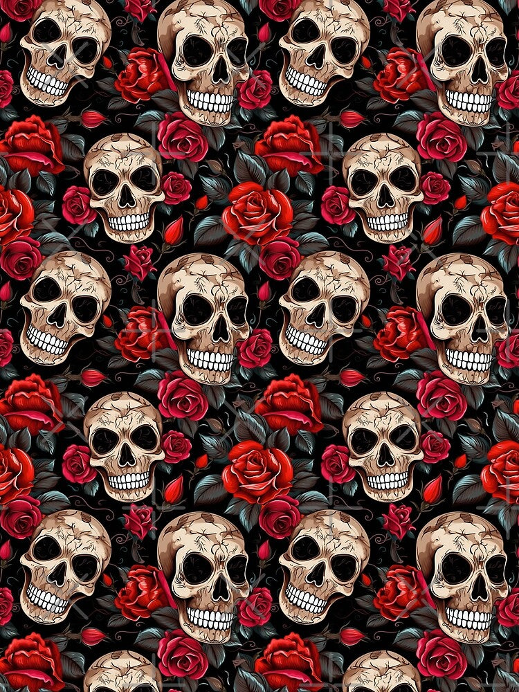 Groovy Smiling Skull Boho Roses pattern by ElLocoMus