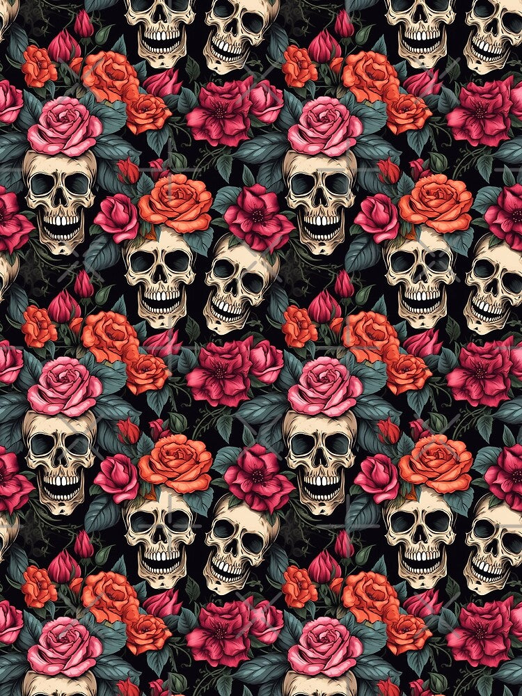 Groovy Smiling Skull Boho Floral pattern by ElLocoMus