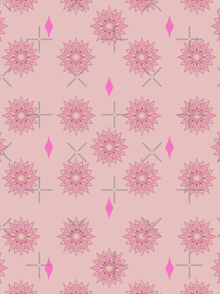 Flower patterns red on pink by Chaoticzarts