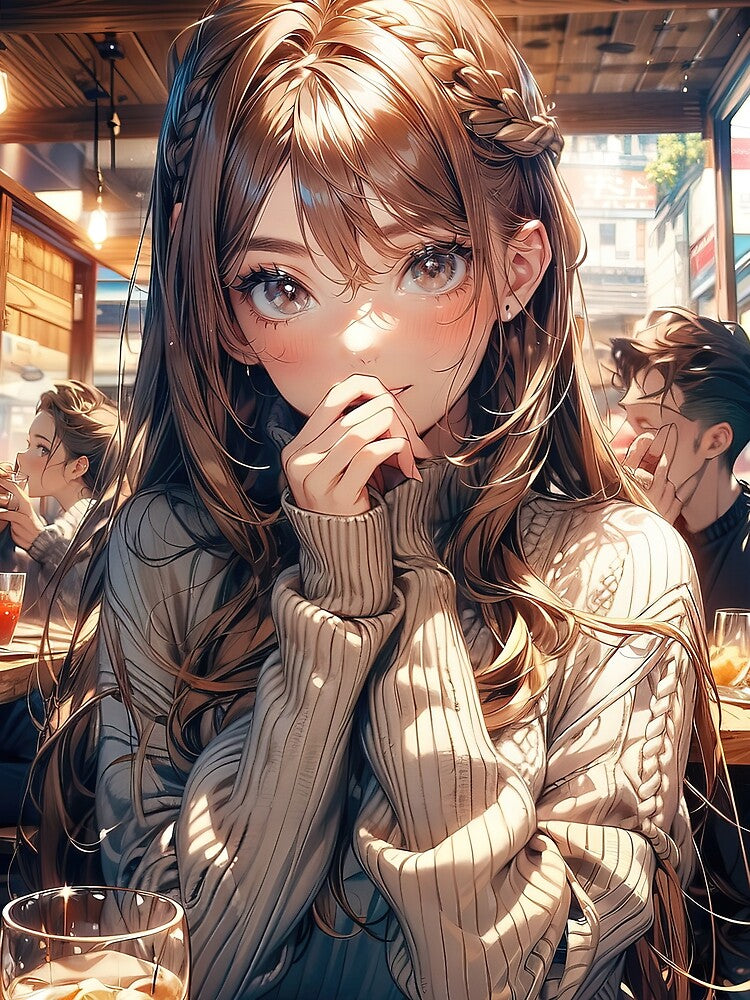 Anime girl eating in restaurant portrait art by TheArtistOf2022