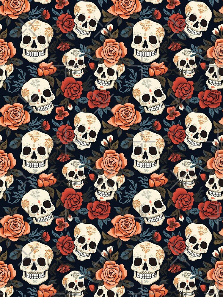 Groovy Smiling Skull Boho Rose pattern by ElLocoMus