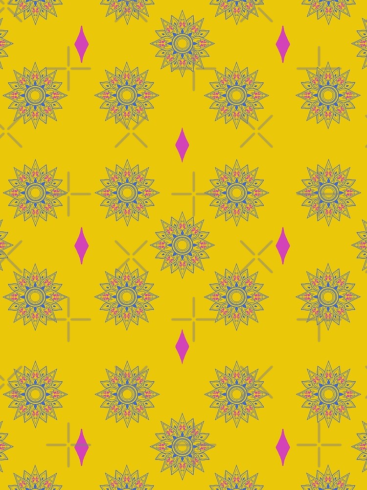 Flower patterns blue on yellow by Chaoticzarts