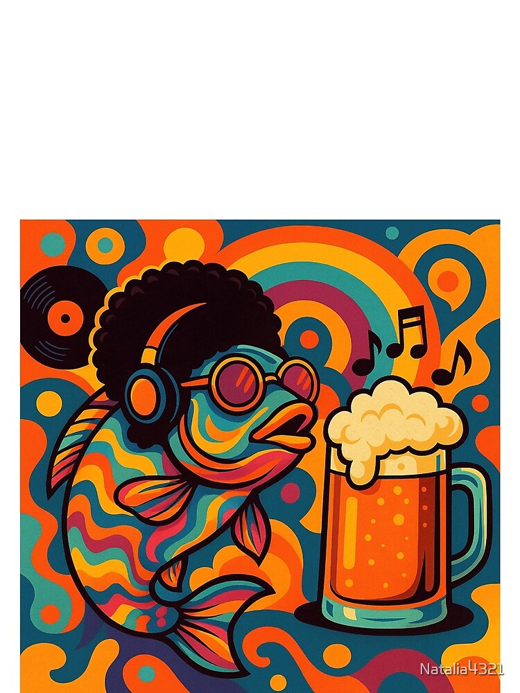Hippie fish in headphones and beer. by Natalia4321