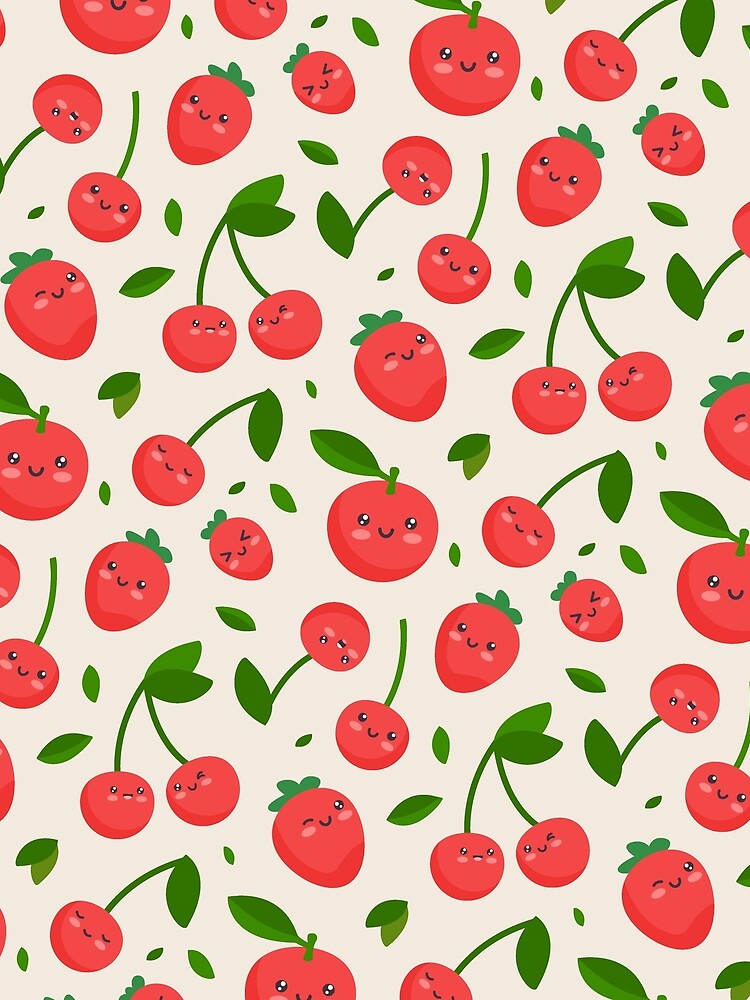 Cute Kawaii Strawberries and Cherries Pattern by cutenfunny